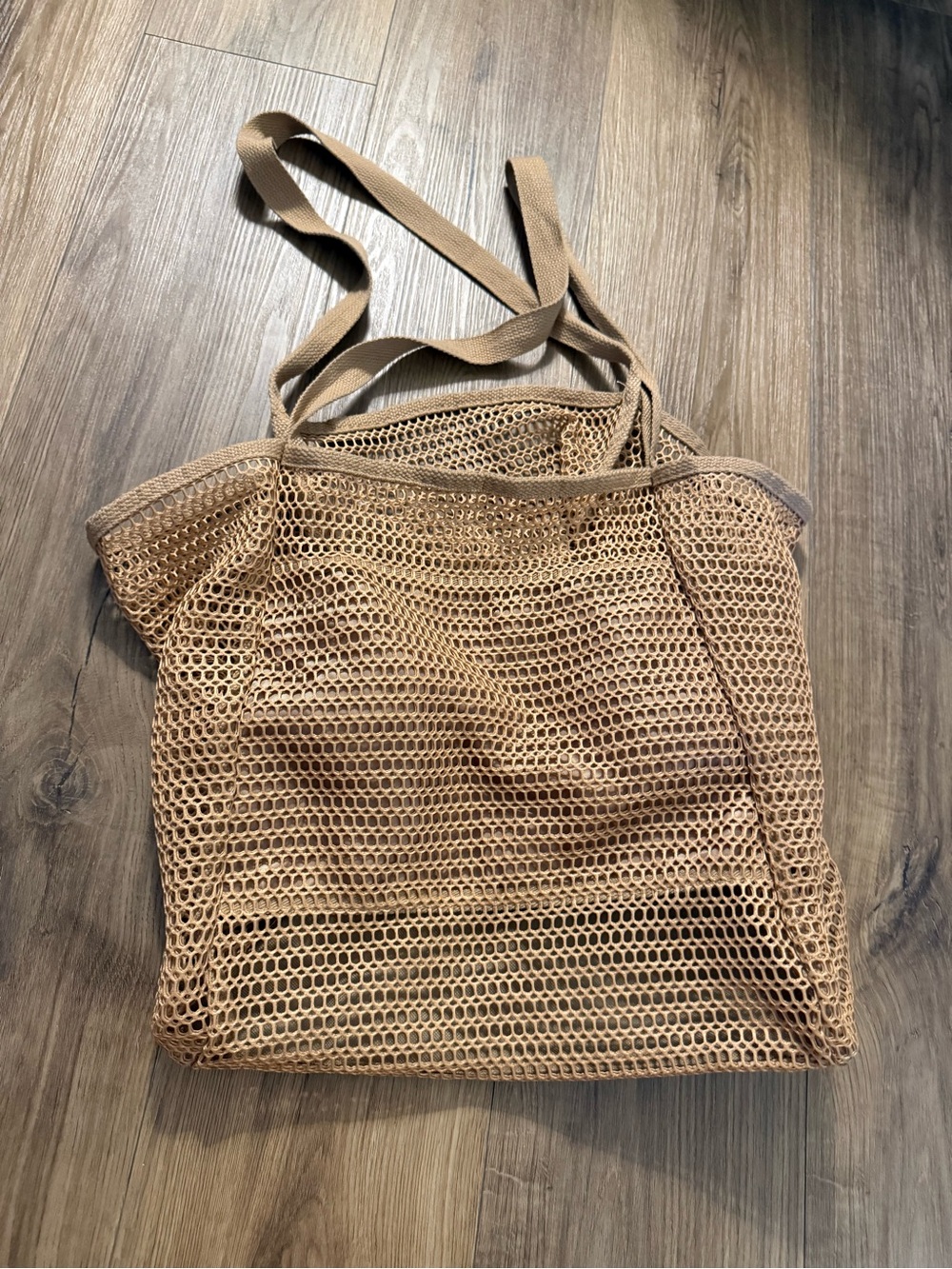 Beige Mesh Tote Bag with Long Shoulder Straps - Picture 3 of 3